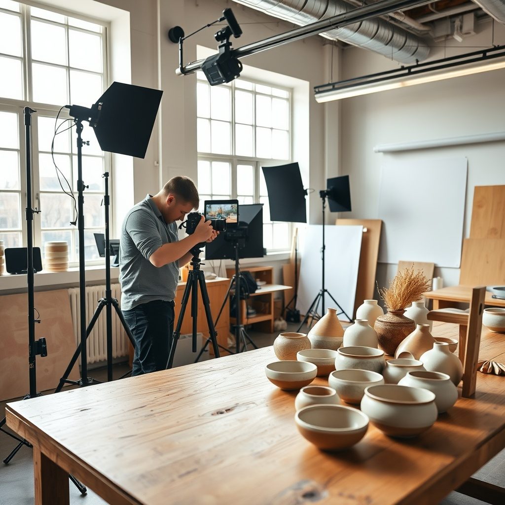Team working on product photography